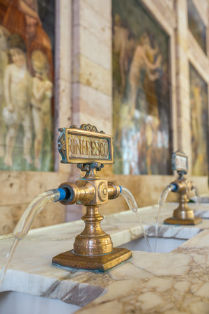 Montecatini Terme, Italy - September 15, 2015: Fountains with the Rinfresco water in Tettuccio Terme spa in Montecatini Terme, Italyの写真素材