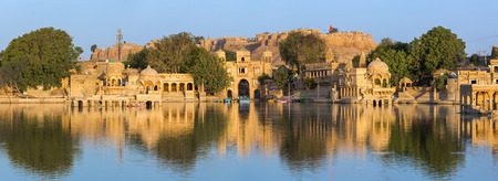 Gadi Sagar (Gadisar) Lake is one of the most important tourist attractions in Jaisalmer, Rajasthan, India. Artistically carved temples and shrines around The Lake Gadisar Jaisalmer.のeditorial素材