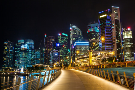 Singapore skyline and illuminated financial district night viewのeditorial素材