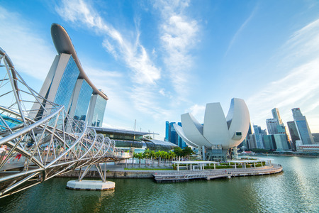 Singapore skyline and Marina bay view from the Helix bridgeのeditorial素材