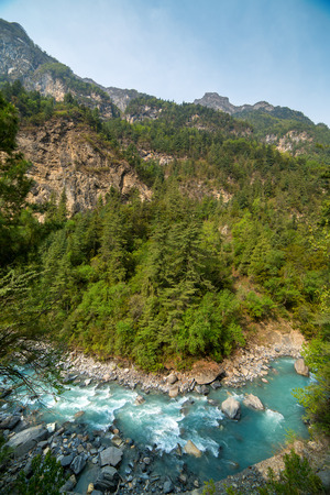 Beautiful mountain river landscape in Nepal. Annapurna circuit trekkingの写真素材