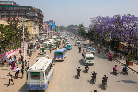 Kathmandu, Nepal - April 29, 2016: Busy traffic on the roads of Kathmandu, Nepal.のeditorial素材