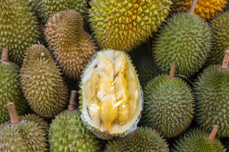 Durian fruits on the marketの写真素材