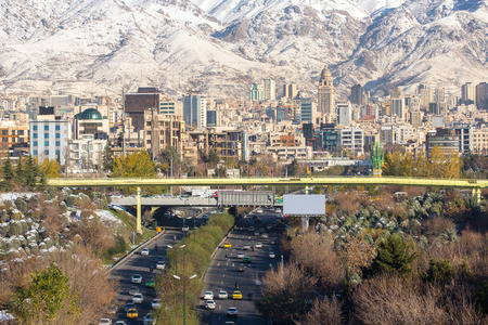 Winter Tehran view with a snow covered Alborz Mountains on background. Panoramaの写真素材
