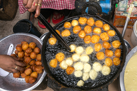 Street food in Kathmandu, Nepalの写真素材