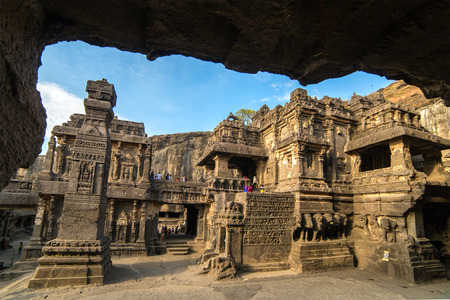 Kailas temple in Ellora caves complex, Maharashtra state in Indiaの写真素材