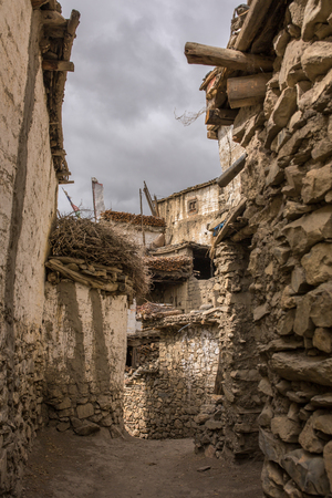 Traditional stone buildings in Muktinath village in Upper Mustang area, Nepalのeditorial素材