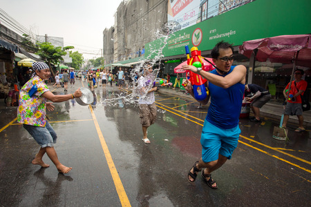 Bangkok, Thailand - April 13, 2014 : The Songkran festival or Thai New Year's festival in JJ market in Bangkok, Thailand.のeditorial素材