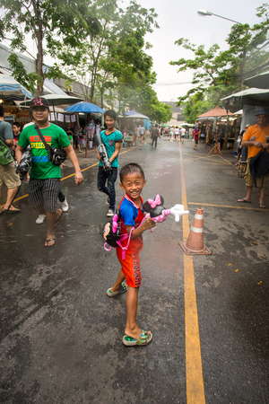 Bangkok, Thailand - April 13, 2014 : The Songkran festival or Thai New Year's festival in JJ market in Bangkok, Thailand.のeditorial素材