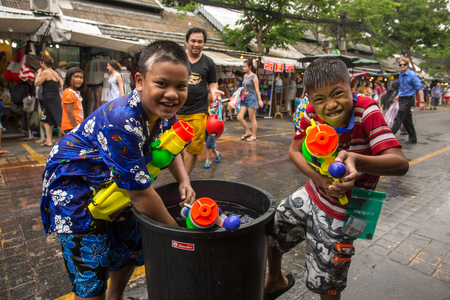 Bangkok, Thailand - April 13, 2014 : The Songkran festival or Thai New Year's festival in JJ market in Bangkok, Thailand.のeditorial素材
