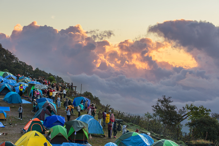 Doi Ang Khang, Thailand - January 13, 2017: Camping on the sunrise viewpoint at Doi Ang Khang in Northern Thailand.のeditorial素材
