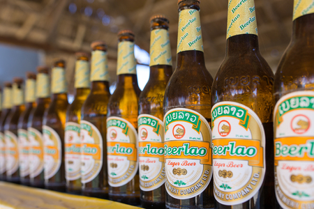 Vang Vieng, Laos - January 19, 2017: Beerlao is brewed from the best local rice and overseas high quality malt giving it a unique taste. Beerlao has become the best selling and leading brand in Laos.のeditorial素材