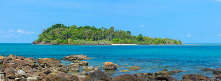 Beautiful tropical island landscape. View from Koh Chang to Koh Man Nai. Panorama shotの写真素材