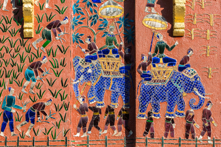 Mosaics at Red chapel at Wat Xieng Thong temple complex in Luang Prabang, Laosのeditorial素材