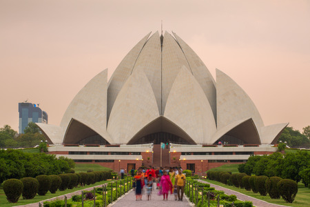 The Lotus Temple or Bahai House of Worship  during sunset in New Delhi, India.のeditorial素材