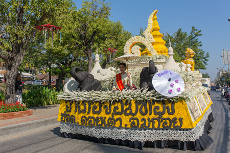 Chiang Mai, Thailand - February 4, 2017: The parade cars are decorated with many different kinds of...