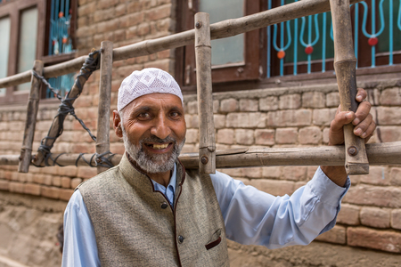 Srinagar, India - June 15, 2017: A portrait of an unidentified  Kashmiri muslim man in Srinagar, Jammu and Kashmir, Indiaのeditorial素材