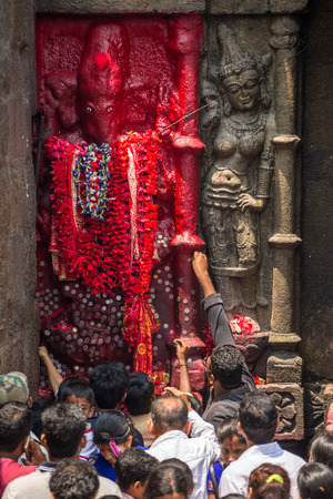 Guwahati, India - May 7, 2017: Hindu pilgrims in Kamakhya Mandir temple in Guwahati, Assam state, North East Indiaのeditorial素材