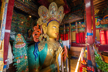 Leh, India - July 8, 2017: Future Buddha or Maitreya Buddha 28th in Thiksey Gompa Monastery in Ladakh, Northern Indiaのeditorial素材