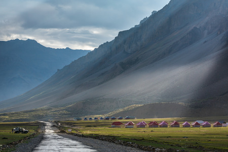 Beautiful landscape of the mountain valley in Sarchu camp stay in Ladakh, Northern India