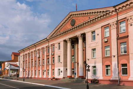 Mozyr, Belarus - September 23, 2017: Old soviet architecture administrative building in Mozyr, Southern Belarus.のeditorial素材