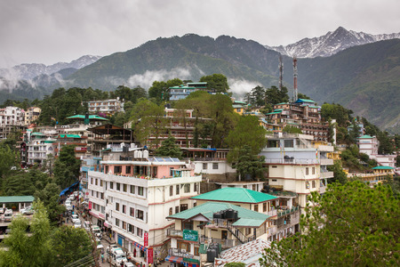 Mcleod Ganj, India - june 7, 2017: McleodGanj city surrounded by Himalaya mountains. View from the Dalai Lama residence in Dharamsala, Indiaのeditorial素材