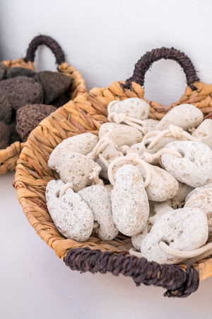 Pumice stone for scrub in the souvenir shop in Greeceの写真素材
