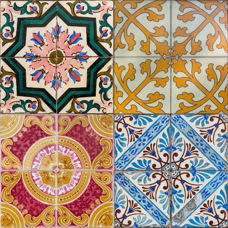 Mixed colage of the traditional portuguese azulejo tiles on the buildings in Porto, Portugal....