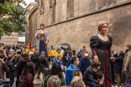 Barcelona, Spain - March 25: Traditional giants parade in Barcelona, Catalonia, Spainのeditorial素材