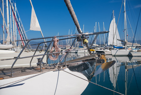 Close up view of the modern yachts at marina in Fethiye, Turkey