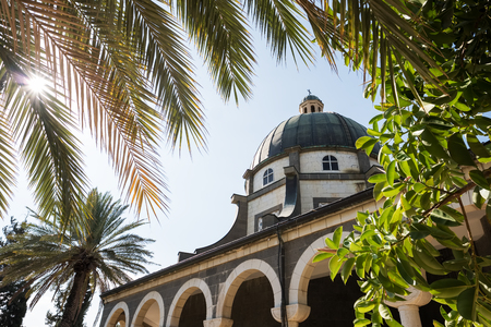 Church on the Mount of Beatitudes near Lake Kinneret, Israelの写真素材