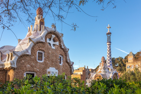 Park Guell designed by Antoni Gaudi,  Barcelona, Spain.の写真素材