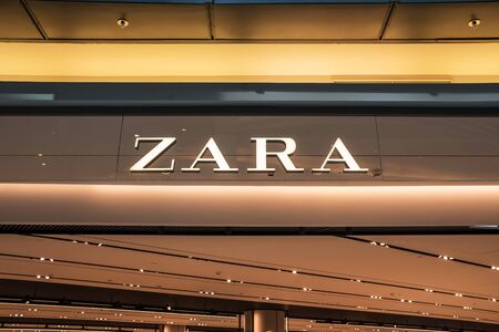 The Zara icon outside of the Zara store in Warsaw, Polandのeditorial素材