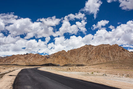 Mountain road between Leh and Lamayuru in Himalaya mountains in Ladakhm, Indiaの写真素材