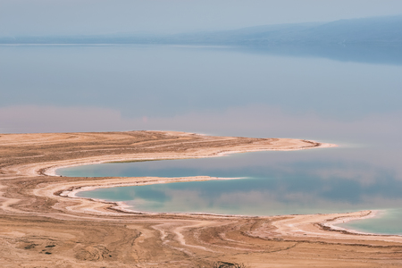 View of Dead Sea coastline in Israel. Texture of Dead sea.の写真素材