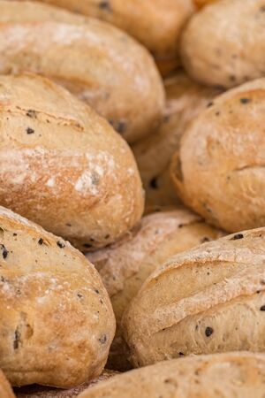 Fresh bread on the market closeup