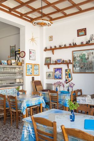 Interior of the traditional greek taverna on Paros island, Cyclades, Greeceのeditorial素材