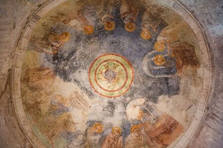 Ancient frescoes in the St. Nicholas Church in Demre, Turkeyのeditorial素材