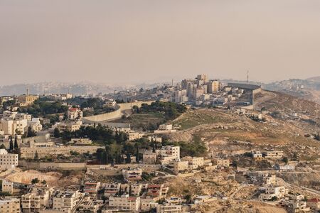 Separation wall between Israel and West Bank seen from Jerusalemの写真素材