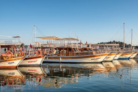 Boats at marina in Ucagiz village of Kekova in Turkeyのeditorial素材