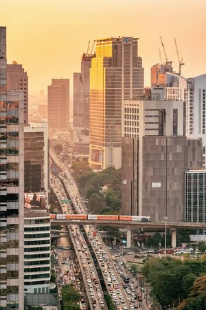 Bangkok City skyline with urban skyscrapers at sunsetのeditorial素材