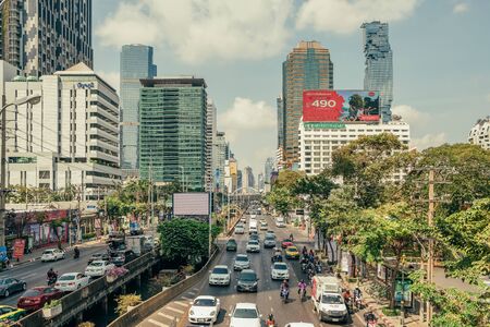 Daily traffic on busy road in Bangkokのeditorial素材