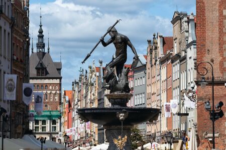 Statue of Neptune fountain in old town of Gdansk