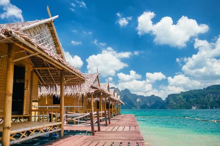 Raft houses on Cheow Lan lake in Khao Sok National Park