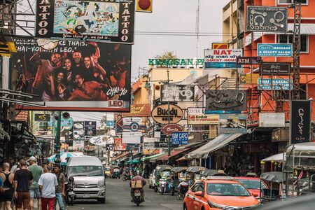 Famous backpackers street Khao San Road in Bangkok, Thailand.のeditorial素材