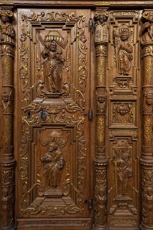 Wooden carving, architectural detail of the interior of St Catherine Church in Gdanskのeditorial素材