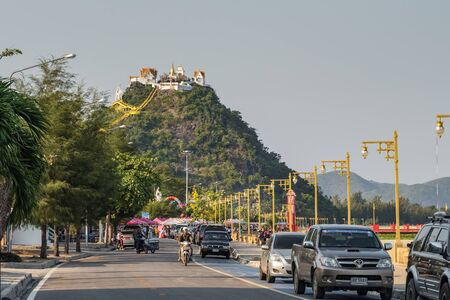Promenade by the sea with monkey hill in Prachuap Khiri Khan, Thailand.のeditorial素材