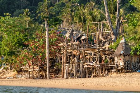 Famous Hippie Bar made from driftwood on Ko Phayam islandのeditorial素材