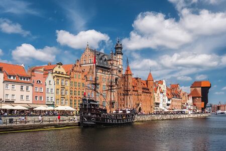 Cityscape of Gdansk old town on the river Motlawa, Poland