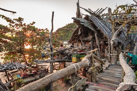 Famous Hippie Bar made from driftwood on Ko Phayam islandのeditorial素材